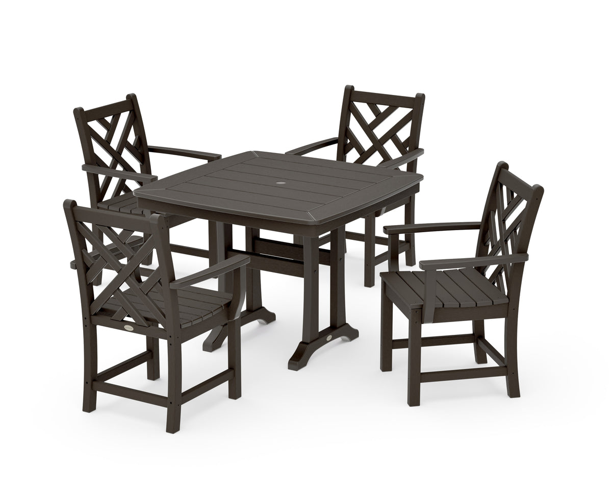 POLYWOOD Chippendale 5-Piece Dining Set with Trestle Legs - 37" Table in Vintage Coffee