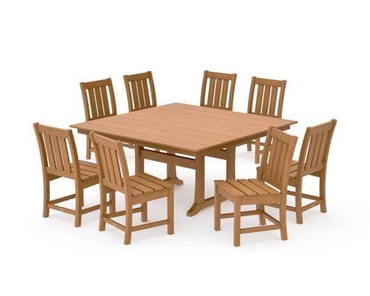 POLYWOOD Oxford Side Chair 9-Piece Square Farmhouse Dining Set with Trestle Legs in Natural