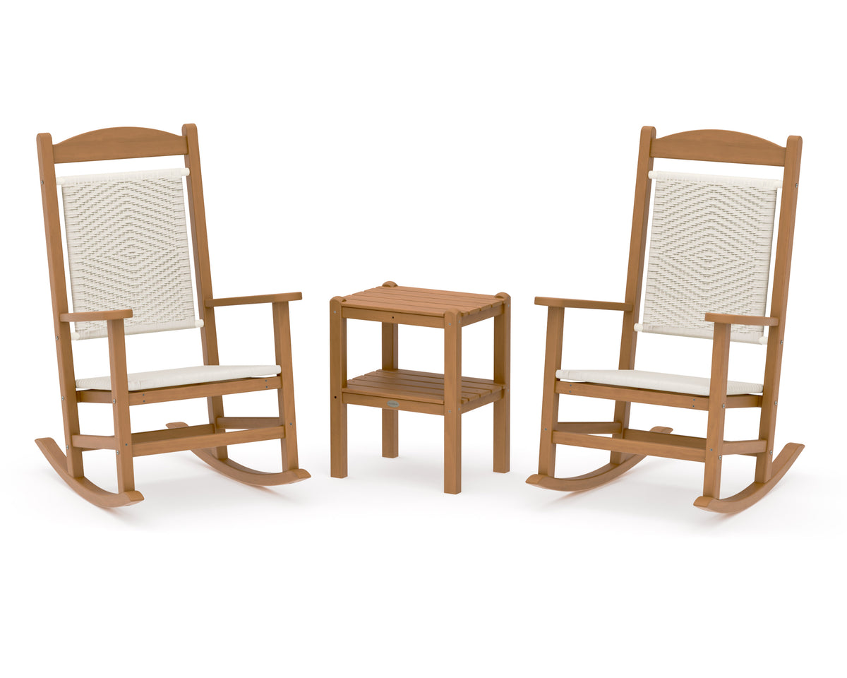 POLYWOOD Presidential Woven Rocker 3-Piece Set in Natural / White Loom