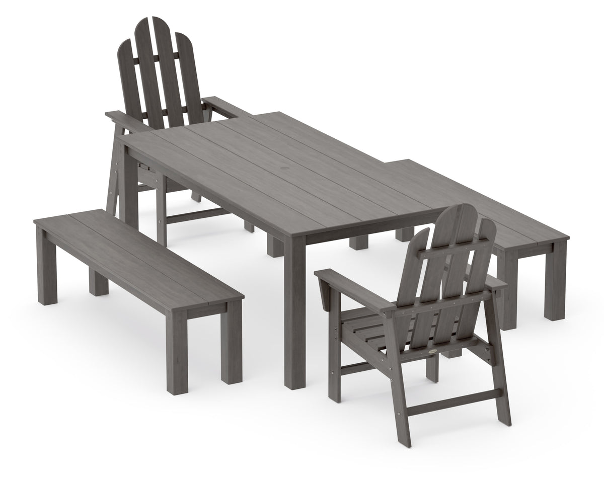 POLYWOOD Long Island 5-Piece Parsons Dining Set with Benches in Driftwood