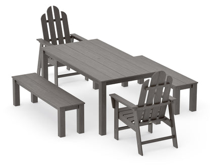 POLYWOOD Long Island 5-Piece Parsons Dining Set with Benches in Driftwood