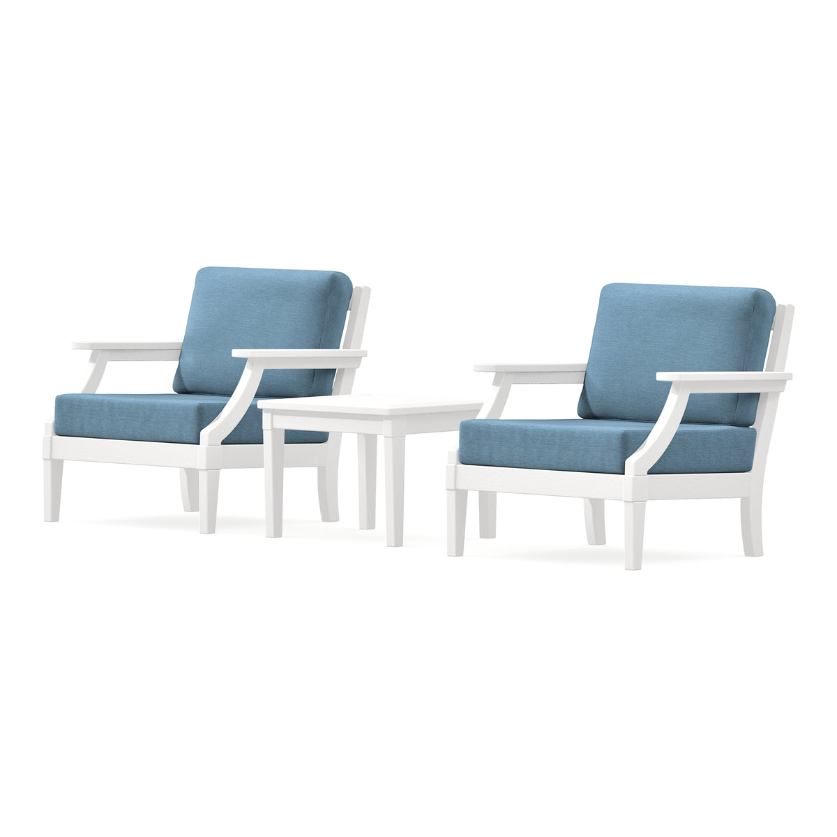 POLYWOOD PW Designer Series Estate 3-Piece Lounge Chair Set in Vintage White / Sky Blue