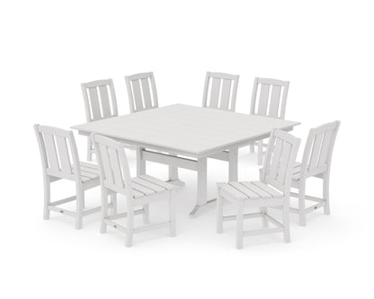 POLYWOOD Mission Side Chair 9-Piece Square Farmhouse Dining Set with Trestle Legs in Vintage White