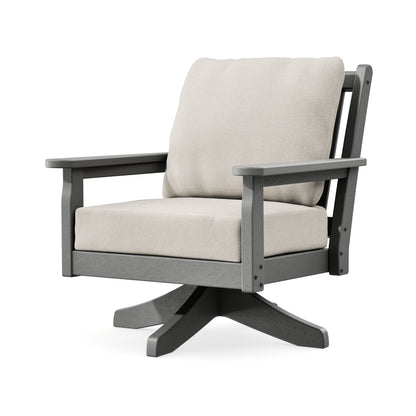 POLYWOOD Chippendale Deep Seating Swivel Chair in Slate Grey / Dune Burlap