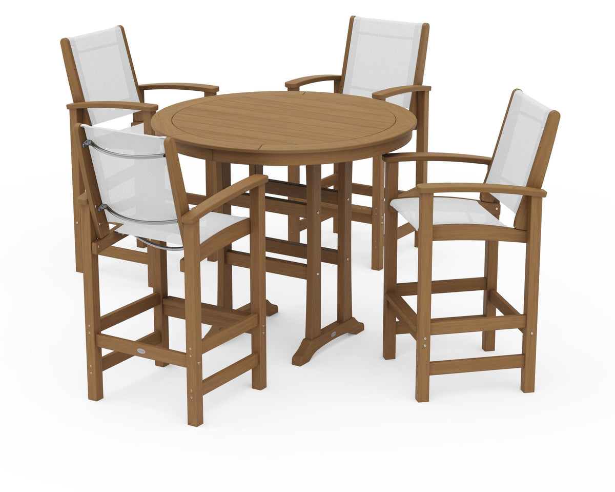 POLYWOOD Coastal 5-Piece Nautical Trestle Bar Set in Natural / White