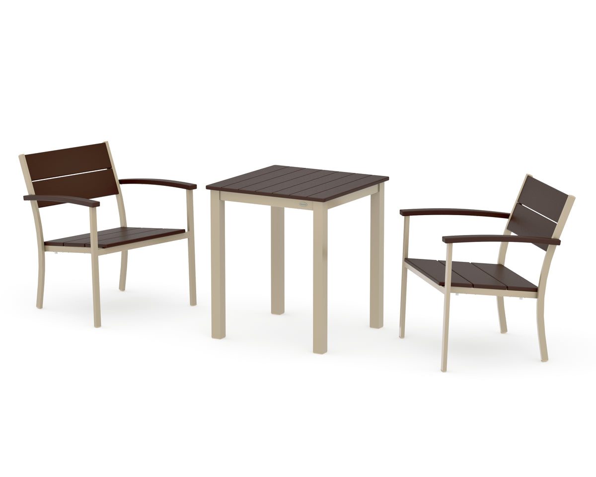 POLYWOOD Main Street 3-Piece Square Dining Set in Sand / Mahogany