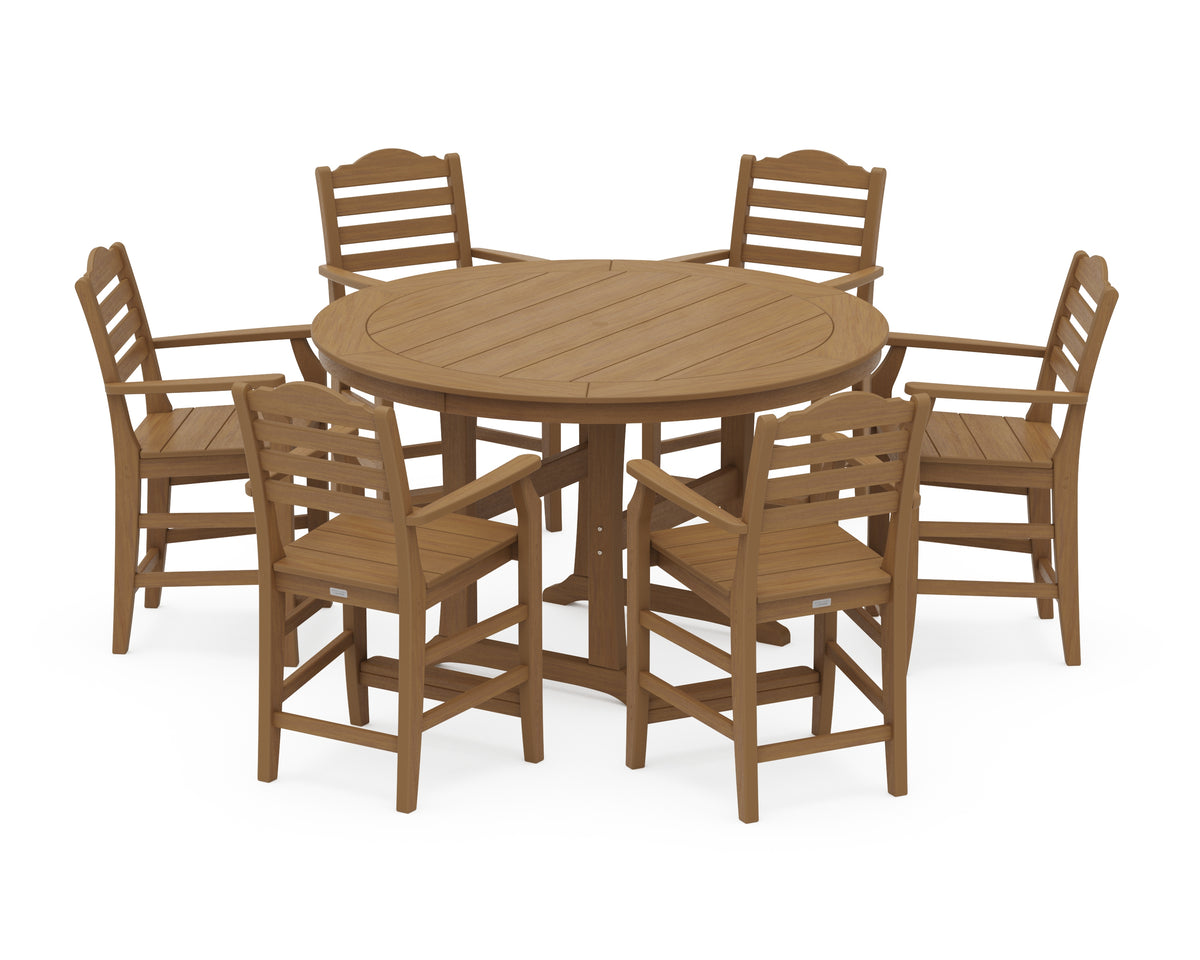POLYWOOD Savannah 7-Piece Arm Chair Round Counter Set in Natural