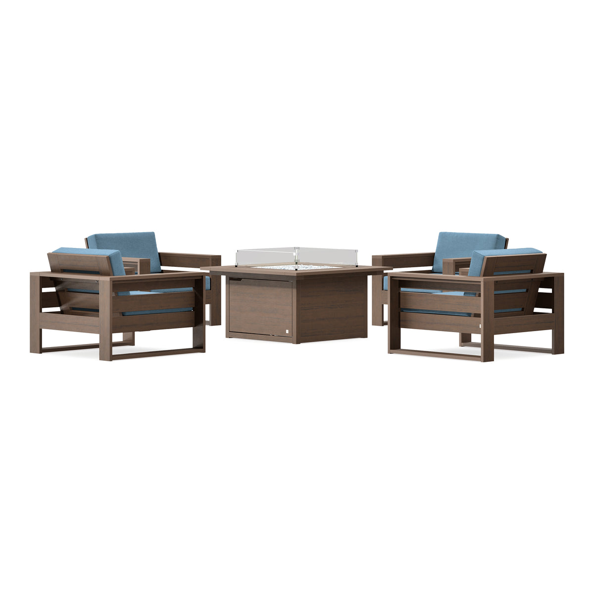 POLYWOOD PW Designer Series Latitude 5-Piece Lounge Fire Table Set in Kona / Sky Blue