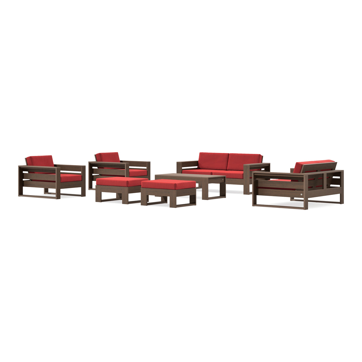 POLYWOOD PW Designer Series Latitude 7-Piece Lounge Loveseat Set in Kona / Crimson Linen