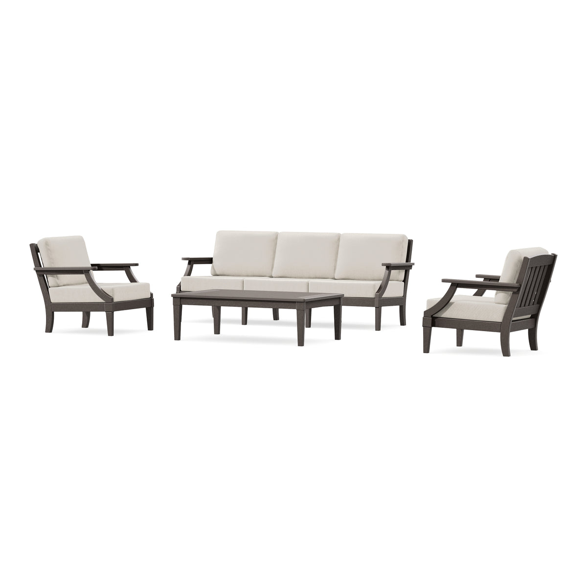 POLYWOOD PW Designer Series Estate 4-Piece Lounge Sofa Set in Vintage Coffee / Dune Burlap