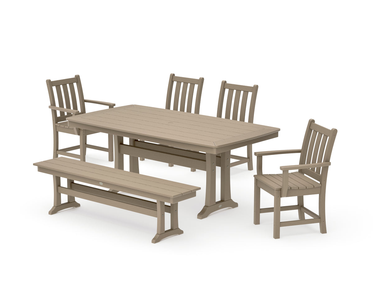 POLYWOOD Traditional Garden 6-Piece Dining Set with Trestle Legs in Vintage Sahara