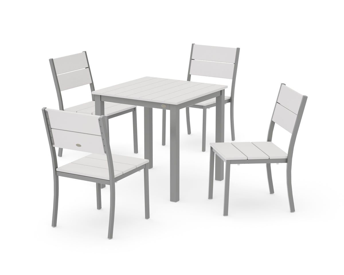 POLYWOOD Main Street 5-Piece Square Dining Set- Small in Silver / Vintage White