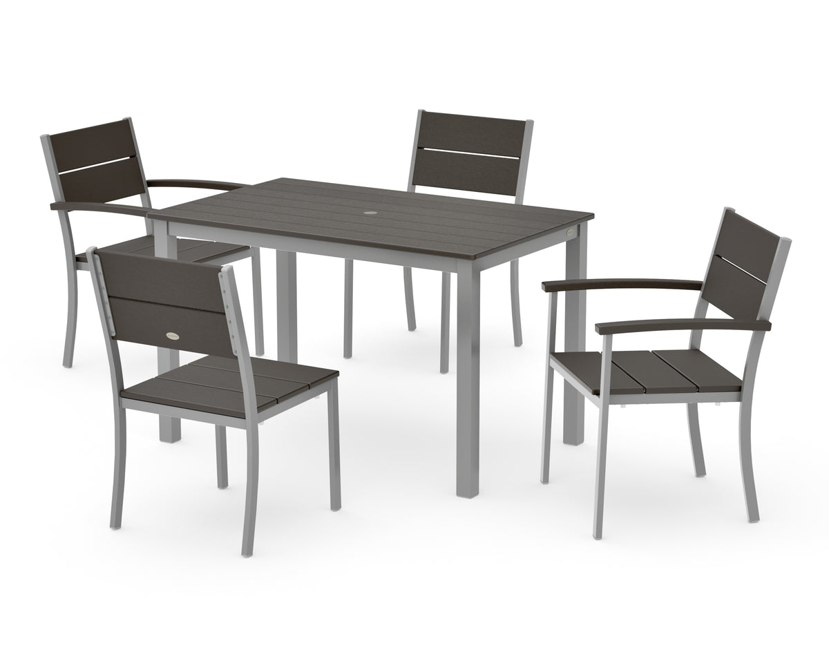 POLYWOOD Main Street 5-Piece Dining Set with Main Street 30 x 48 Dining Table in Silver / Vintage Coffee