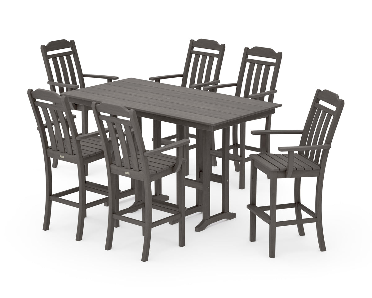 POLYWOOD Cottage Arm Chair 7-Piece Farmhouse Bar Set in Driftwood