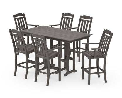 POLYWOOD Cottage Arm Chair 7-Piece Farmhouse Bar Set in Driftwood