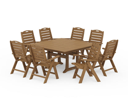 POLYWOOD Nautical Highback 9-Piece Square Farmhouse Dining Set with Trestle Legs in Natural