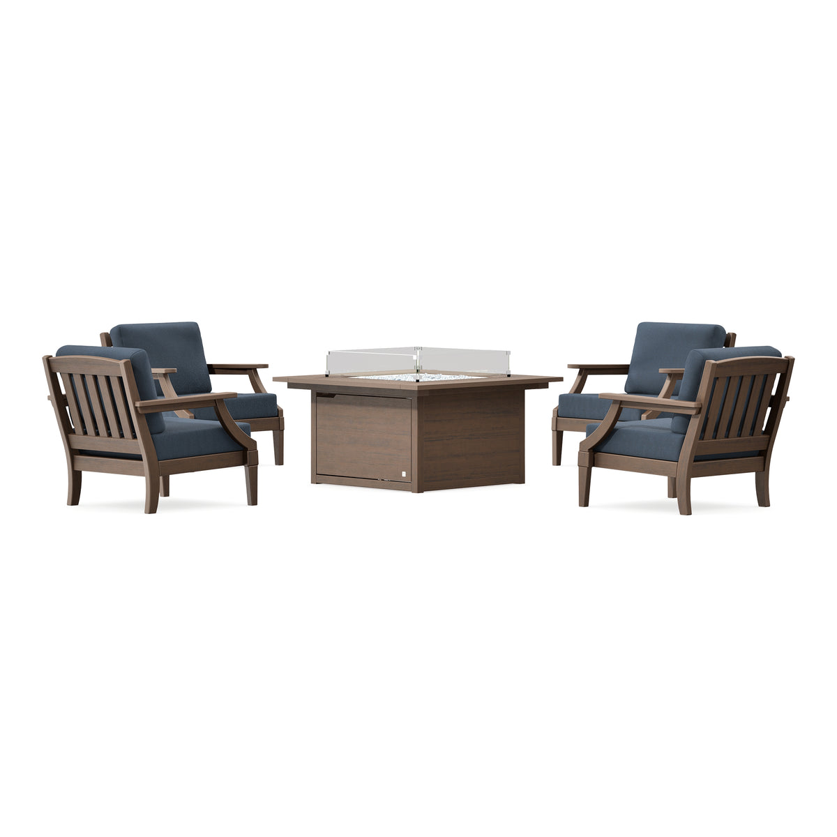 POLYWOOD PW Designer Series Estate 5-Piece Lounge Fire Table Set in Kona / Marine Indigo