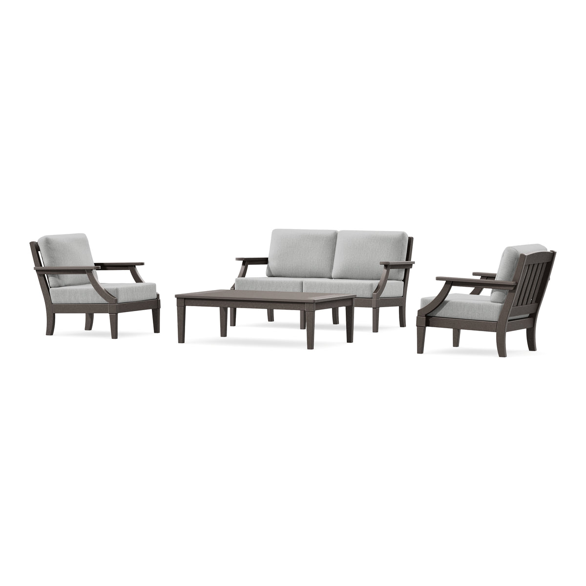 POLYWOOD PW Designer Series Estate Lounge 4-Piece Loveseat Set in Vintage Coffee / Granite