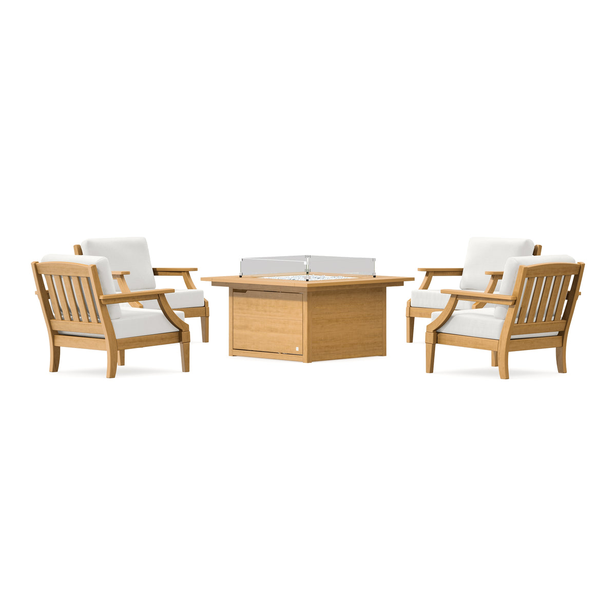 POLYWOOD PW Designer Series Estate 5-Piece Lounge Fire Table Set in Natural / Natural Linen
