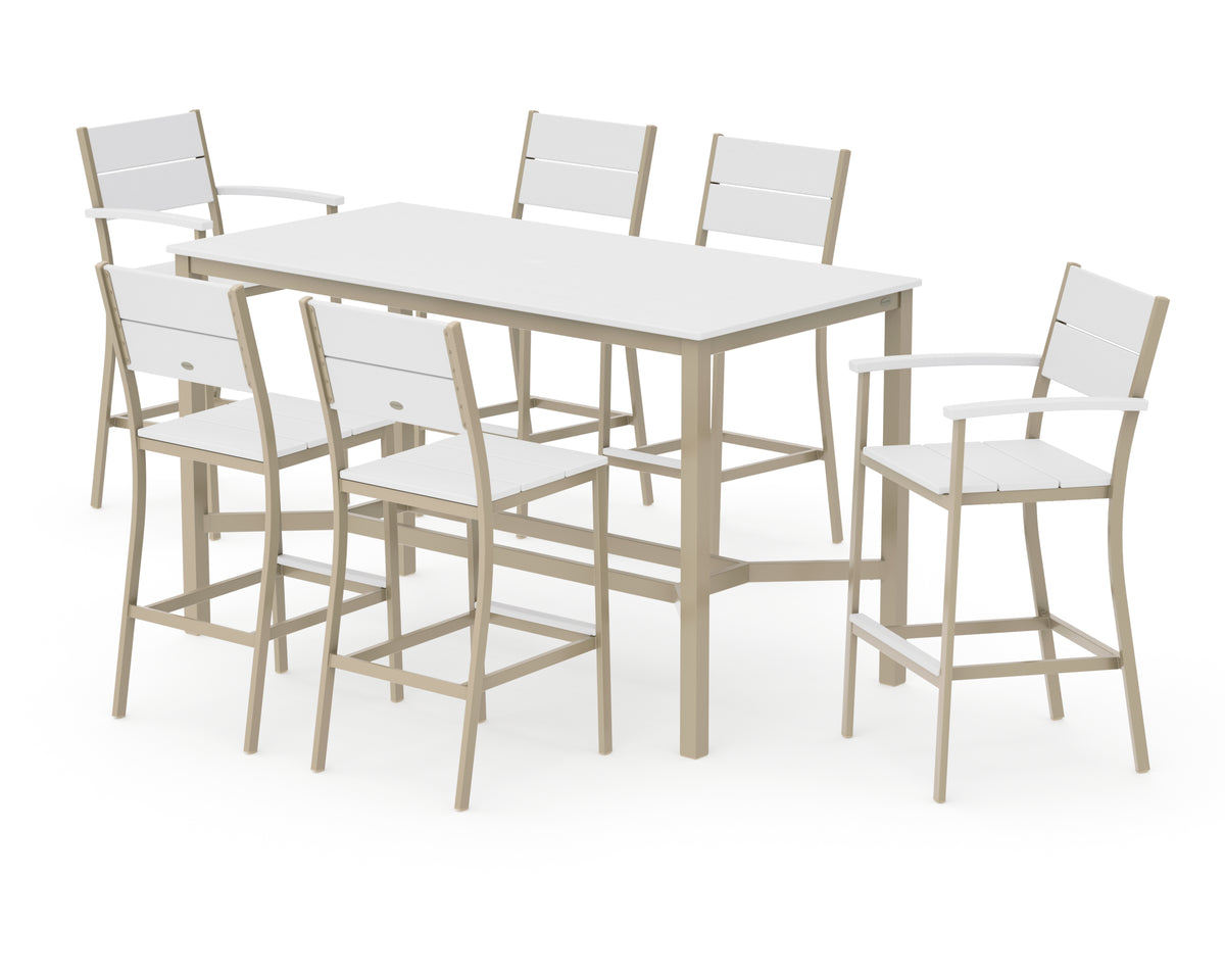 POLYWOOD Main Street 7-Piece Bar Set in Sand / White