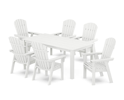 POLYWOOD Nautical Curveback Adirondack 7-Piece Parsons Dining Set in White