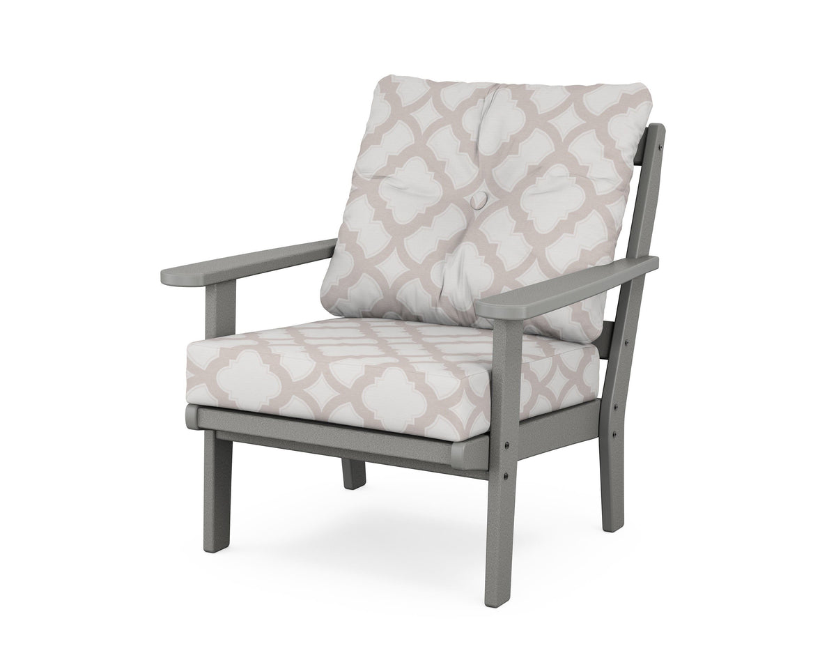 POLYWOOD Mission Deep Seating Chair in Slate Grey / Trellis Dune Burlap