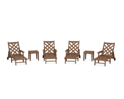 POLYWOOD Wovendale 6-Piece Chaise Set with Arms and Wheels in Teak