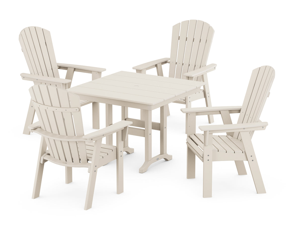 POLYWOOD Nautical Curveback Adirondack 5-Piece Farmhouse Dining Set in Sand
