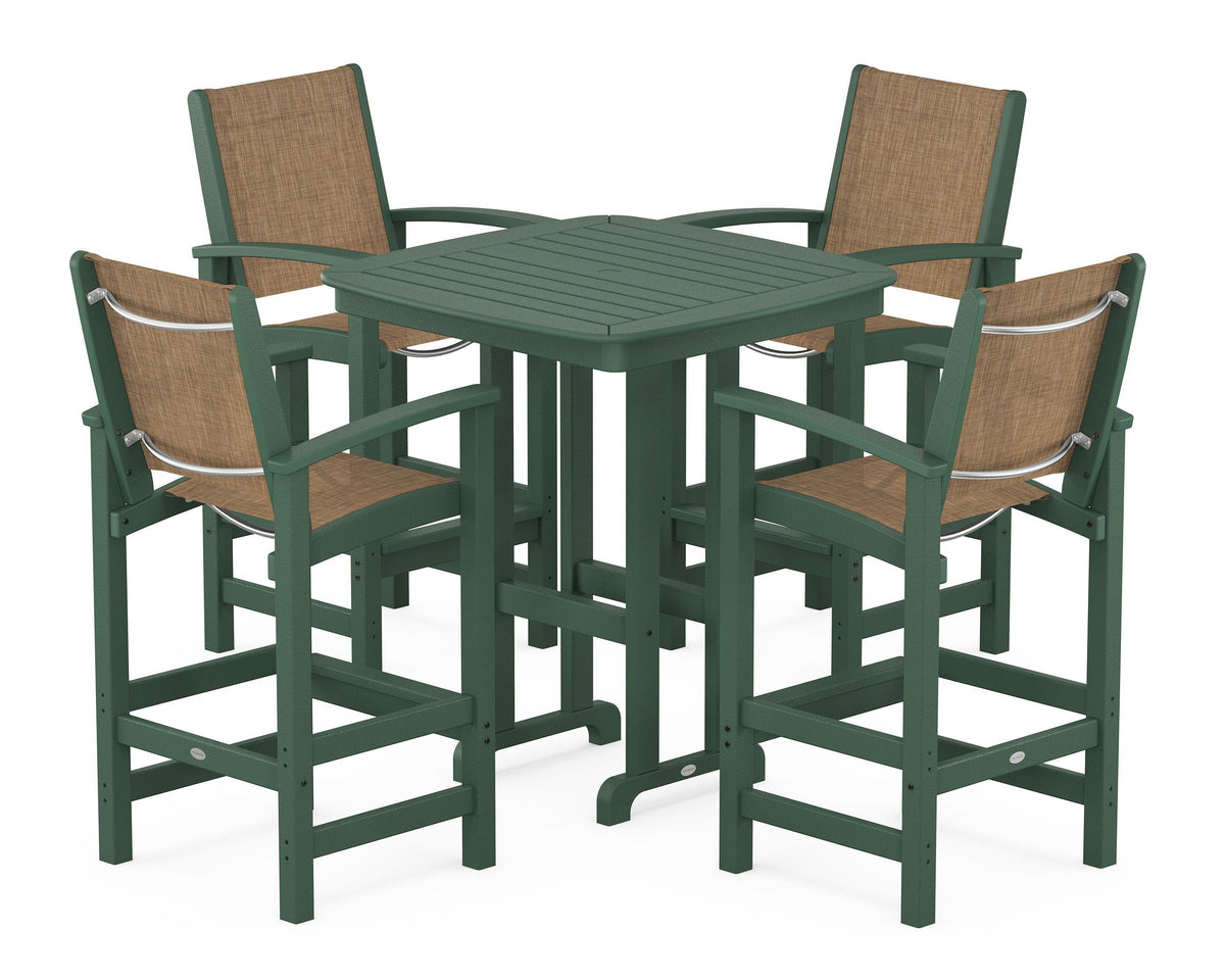 POLYWOOD Coastal 5-Piece Bar Set in Green / Burlap
