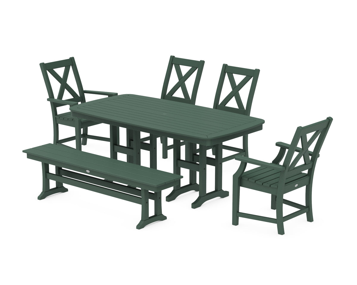 POLYWOOD Braxton 6-Piece Dining Set with Bench - 37" x 72" Table in Green