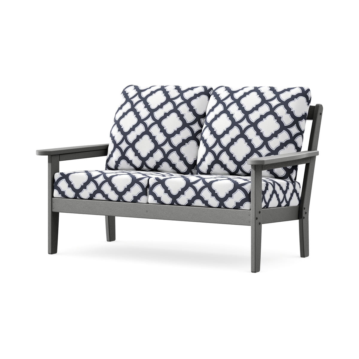 POLYWOOD Cottage Deep Seating Loveseat in Slate Grey / Trellis Navy