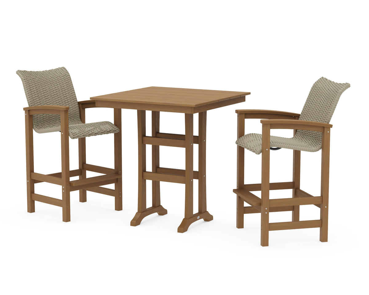 POLYWOOD Coastal Woven 3-Piece Farmhouse Bar Set with Trestle Legs in Natural / Dune Grass
