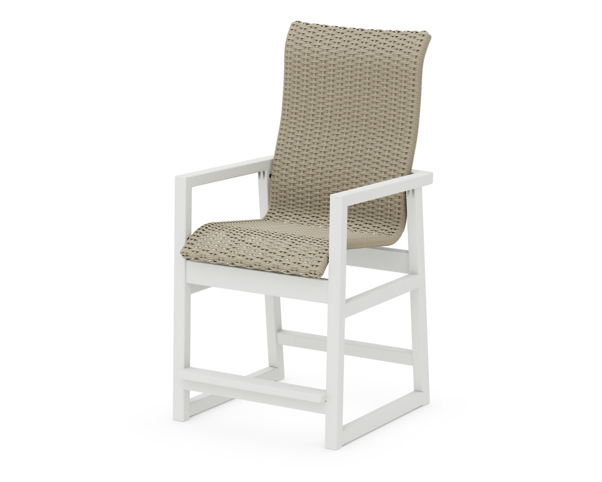 POLYWOOD EDGE Woven High-Back Counter Arm Chair in Vintage White / Dune Grass