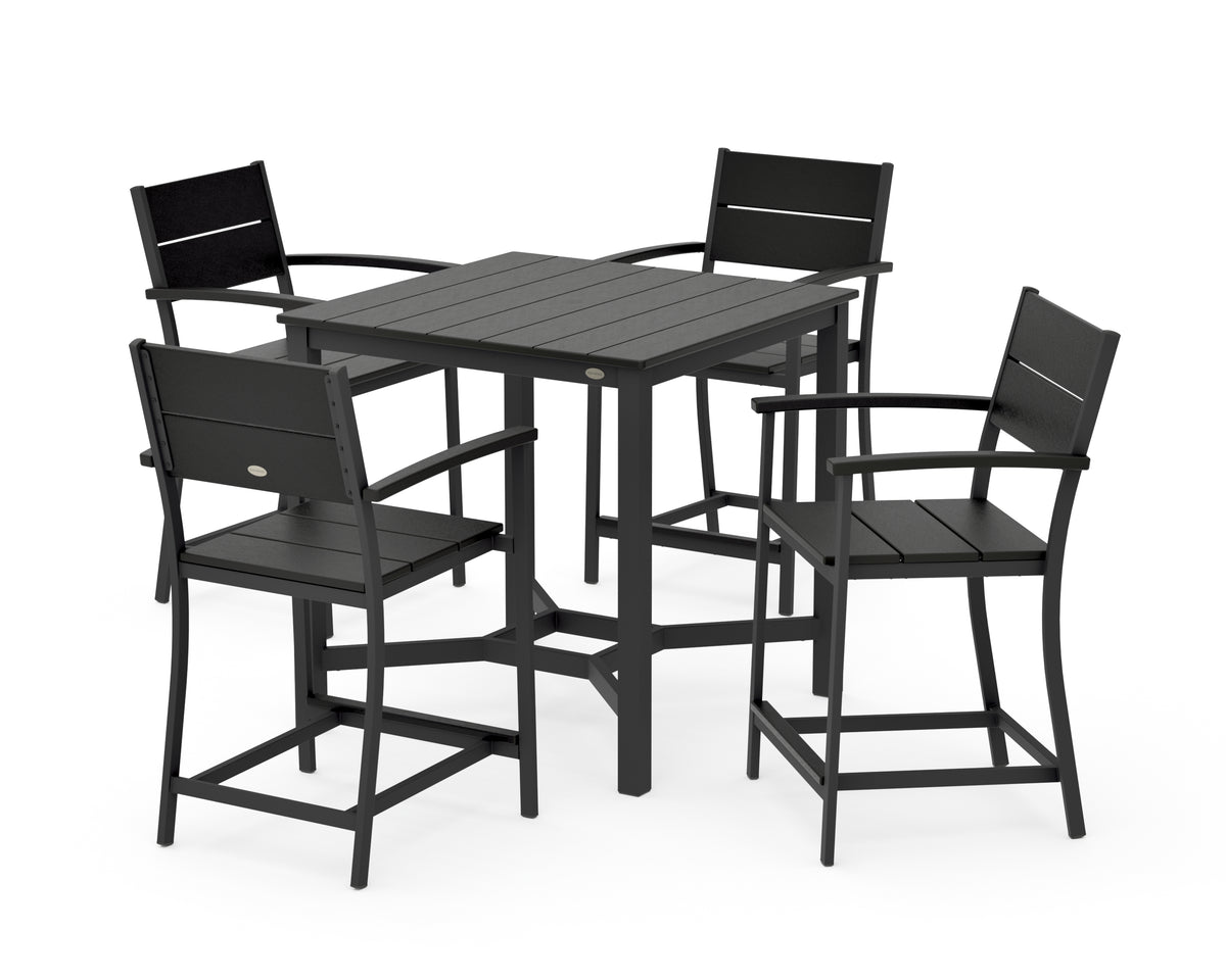 POLYWOOD Main Street 5-Piece Counter Set in Black / Black