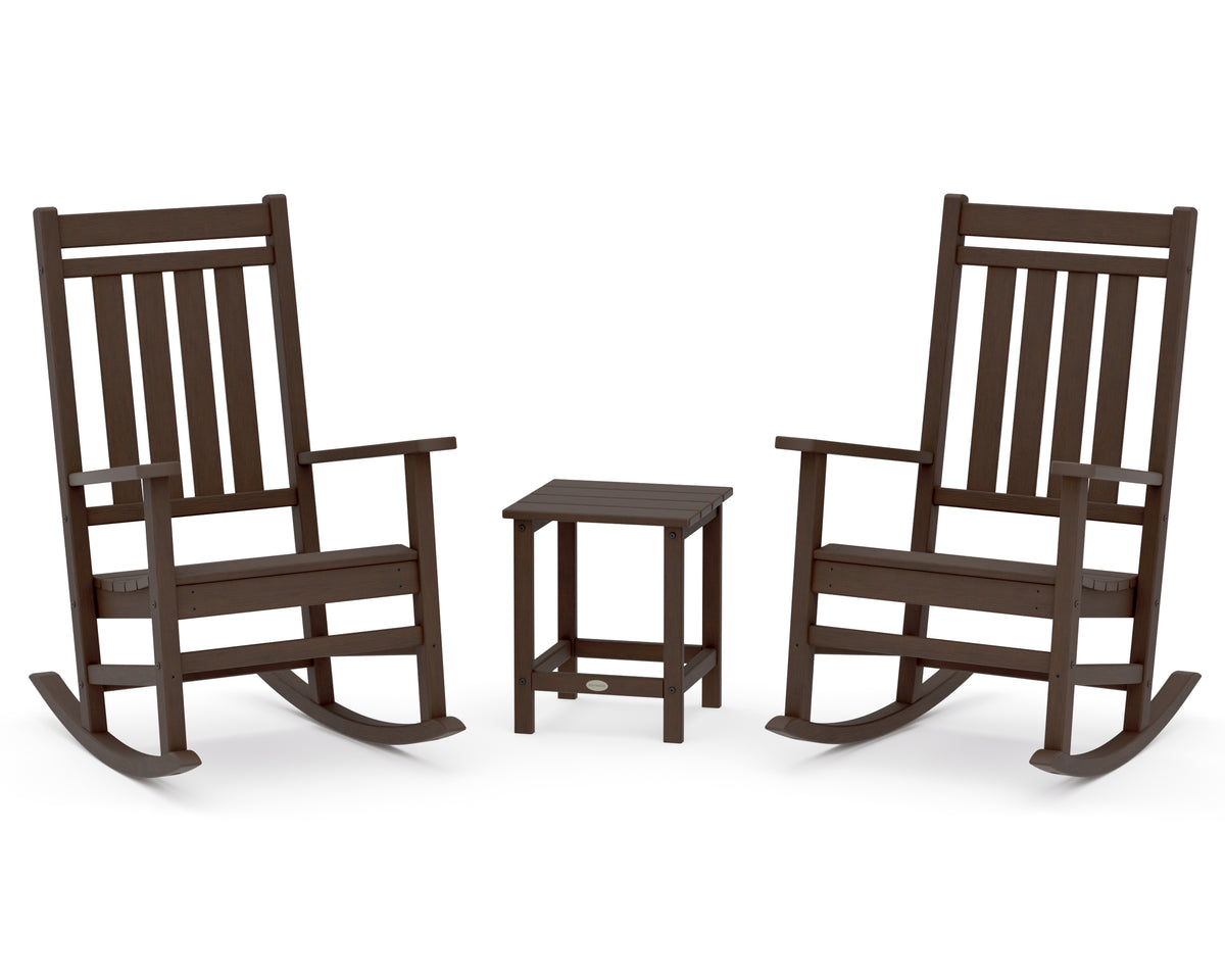 POLYWOOD Estate 3-Piece Rocking Chair Set with Long Island 18" Side Table in Kona