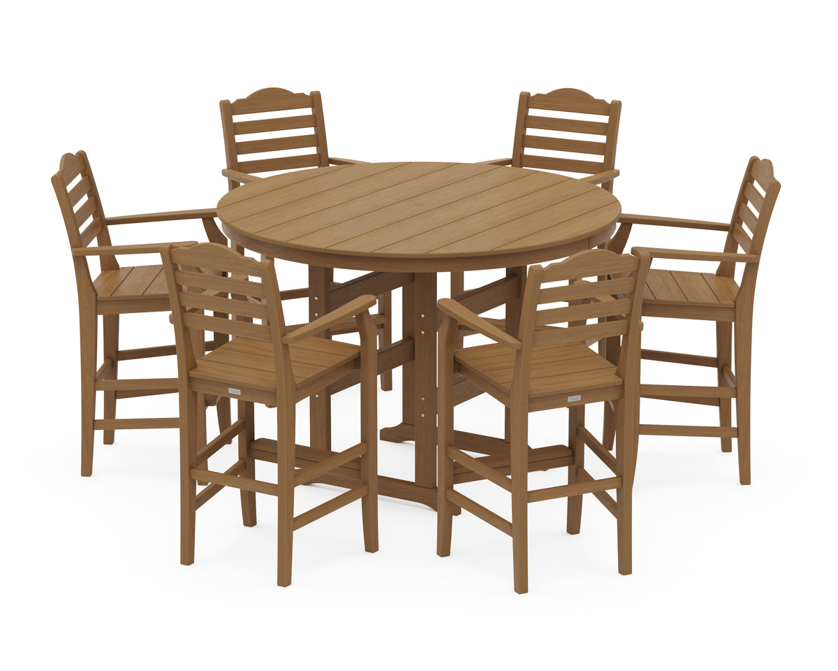 POLYWOOD Savannah 7-Piece Arm Chair Round Farmhouse Bar Set in Natural