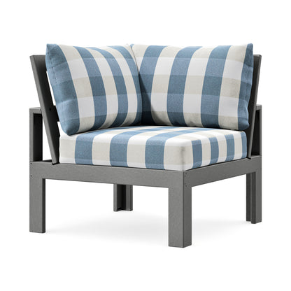 POLYWOOD Modular Corner Chair in Slate Grey / Buffalo Plaid Sky Blue