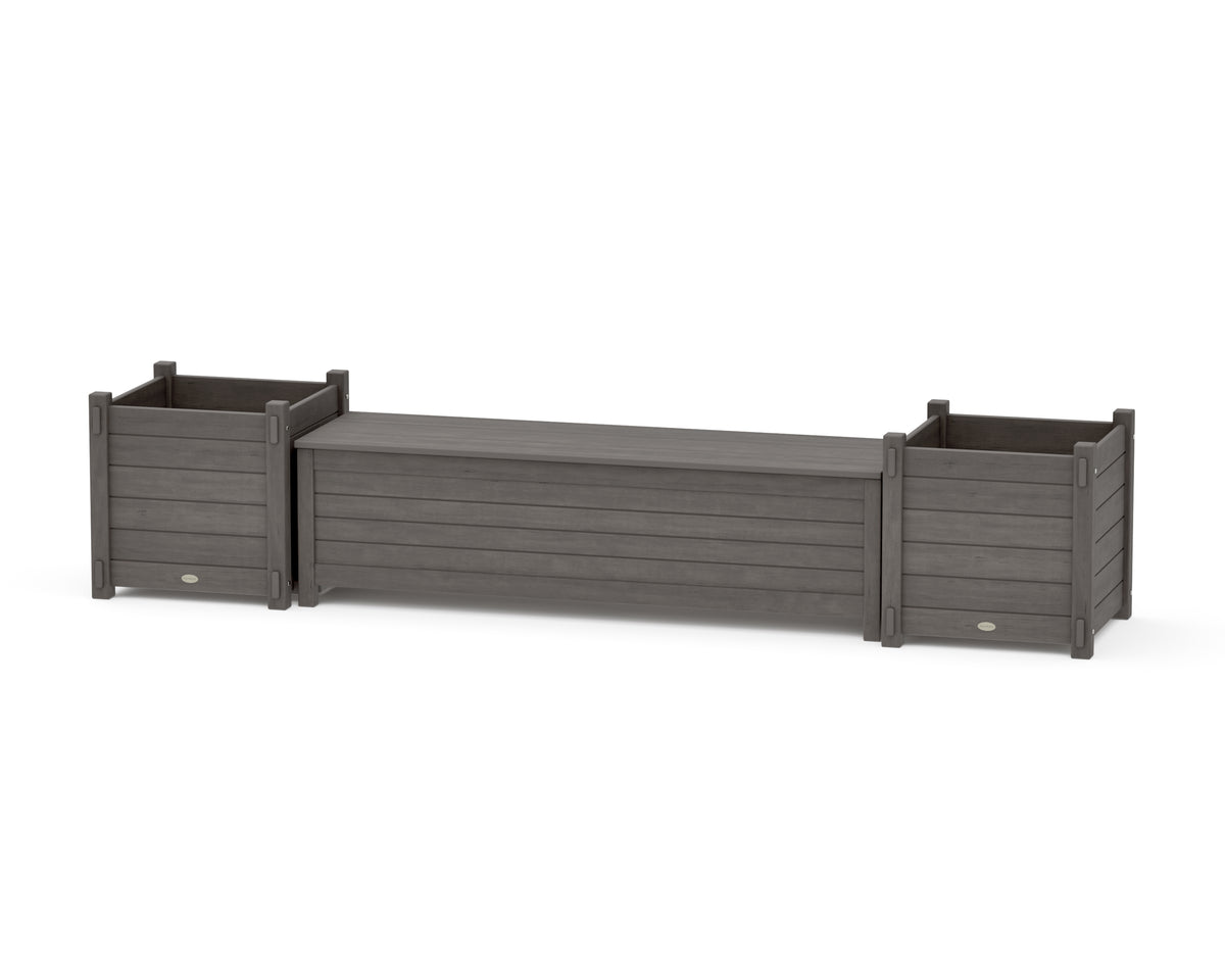 POLYWOOD 60" Nautical Straight Planter Storage Bench Set - Large in Driftwood