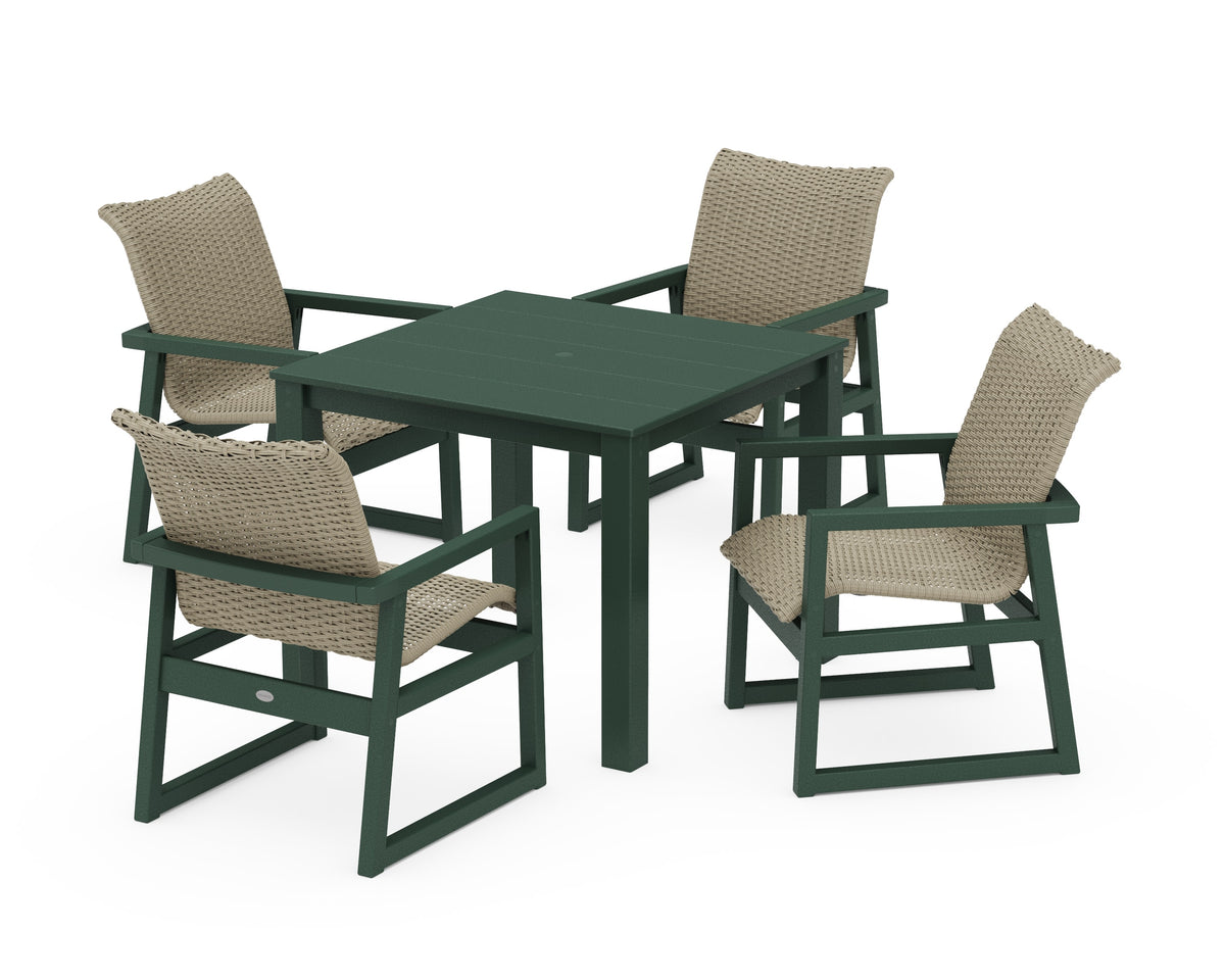 POLYWOOD EDGE Woven 5-Piece Parsons Dining Set in Green / Dune Grass