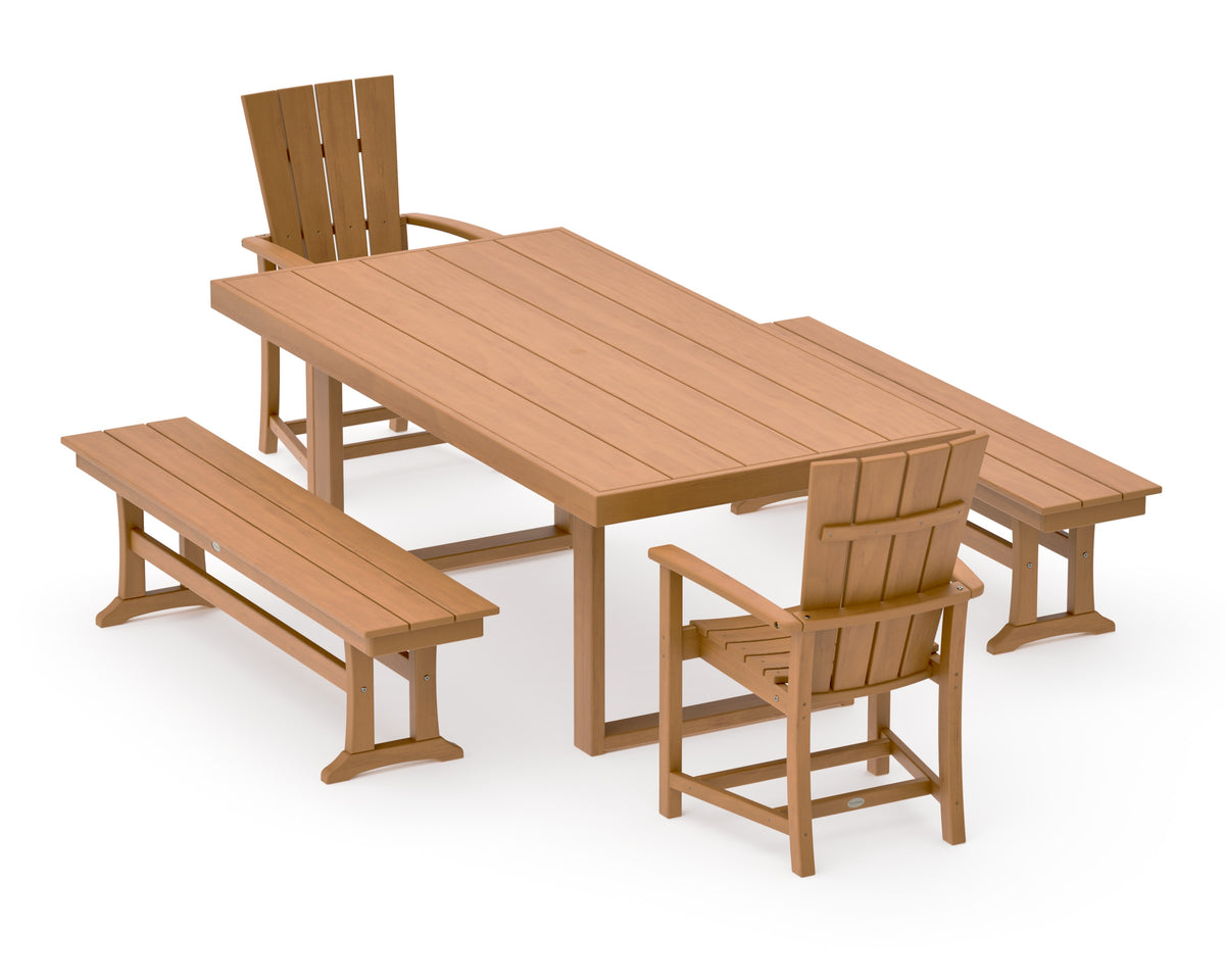 POLYWOOD Quattro 5-Piece Dining Set with Benches in Natural