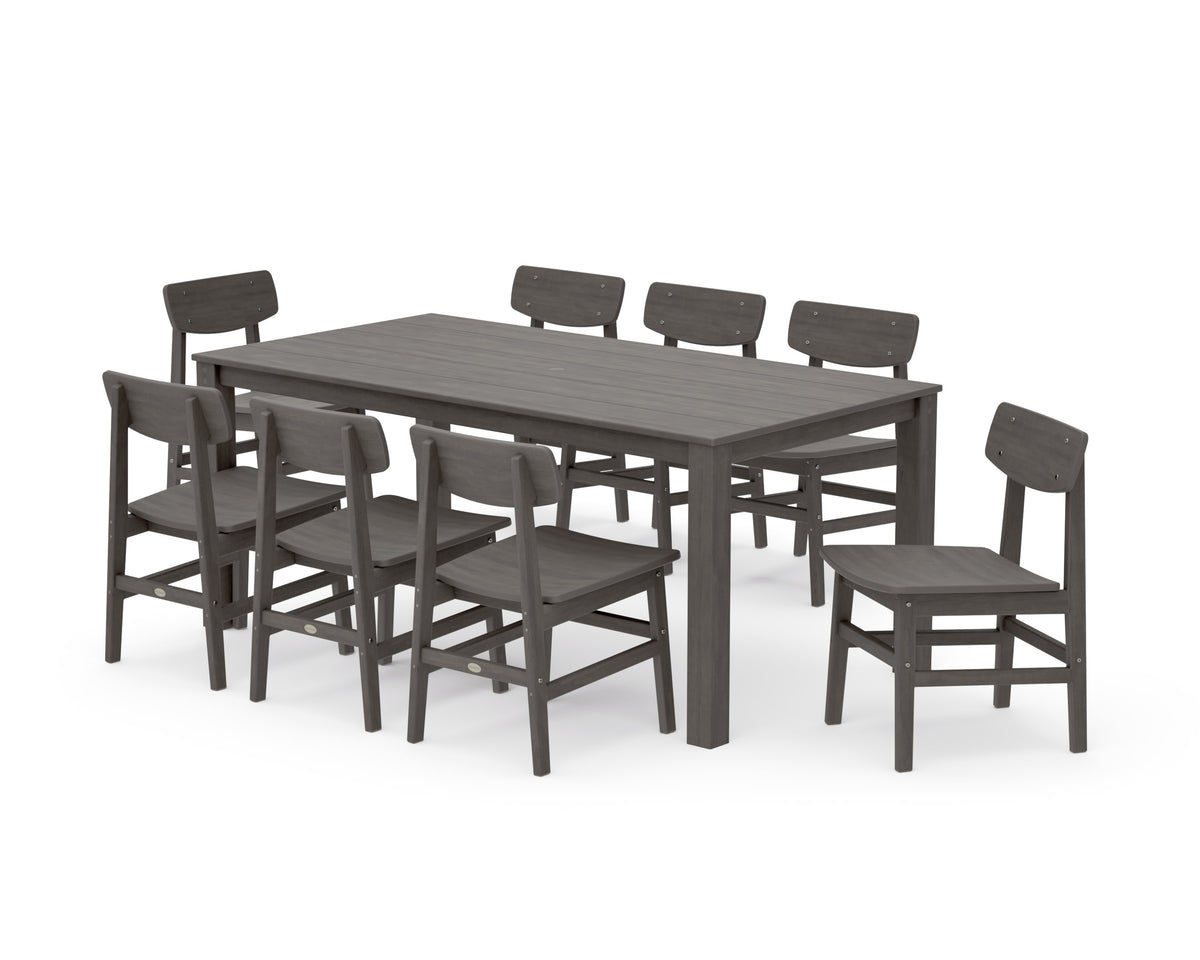 POLYWOOD Modern Studio Urban Chair 9-Piece Parsons Dining Set in Driftwood