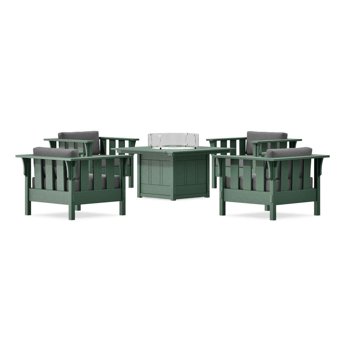 POLYWOOD Acadia 5-Piece Deep Seating Set with Fire Pit Table in Green