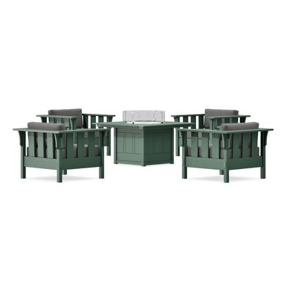 POLYWOOD Acadia 5-Piece Deep Seating Set with Fire Pit Table in Green