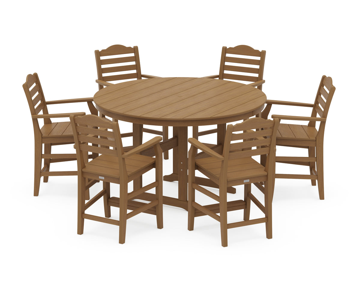 POLYWOOD Savannah 7-Piece Arm Chair Round Farmhouse Counter Set in Natural