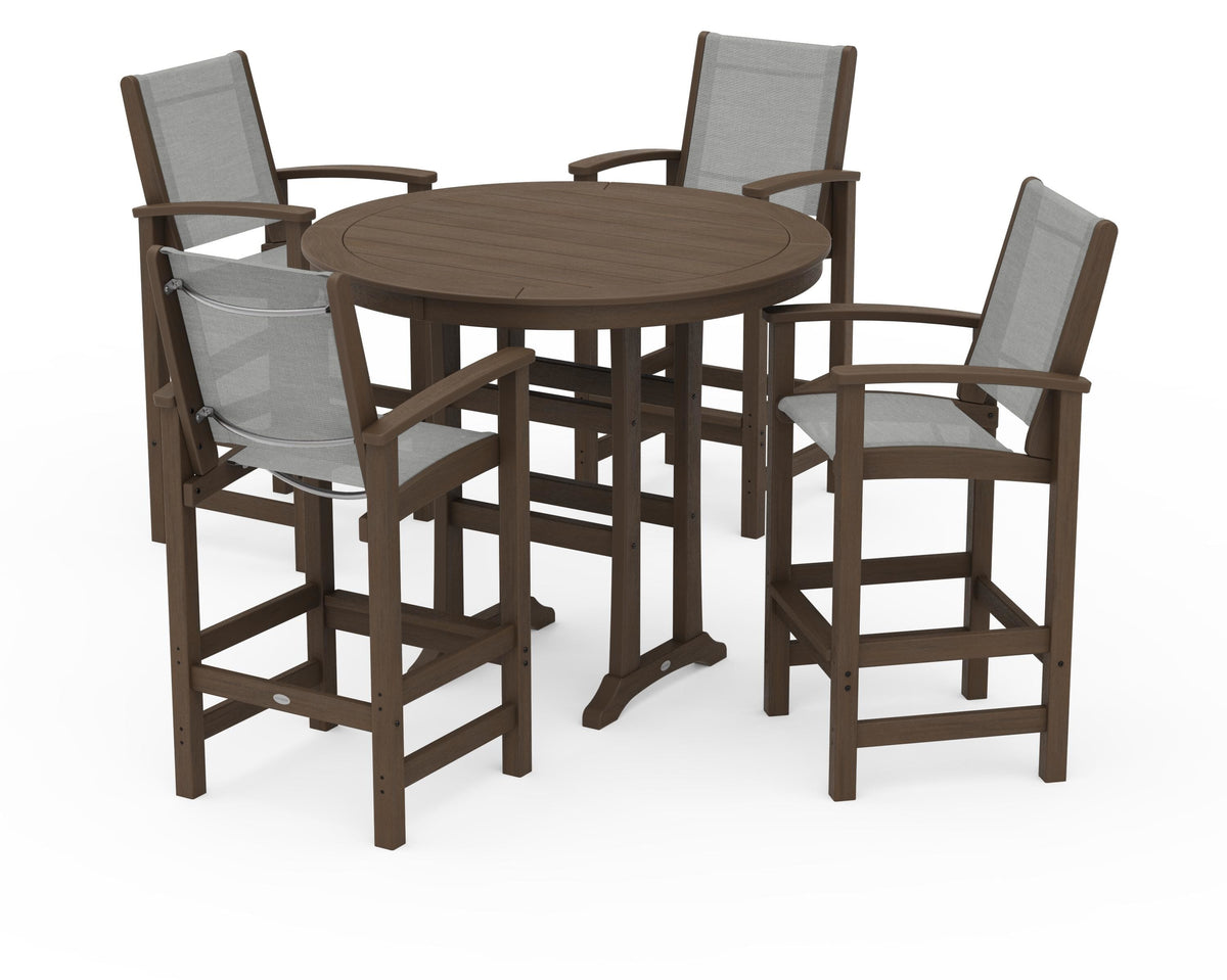 POLYWOOD Coastal 5-Piece Nautical Trestle Bar Set in Kona / Metallic