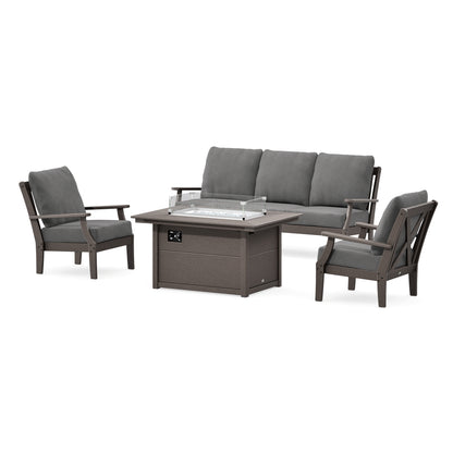 POLYWOOD Braxton Deep Seating Fire Pit Table Set in Vintage Coffee