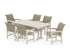 POLYWOOD Coastal Woven Arm Chair 7-Piece Dining Set with Trestle Legs in Sand / Dune Grass