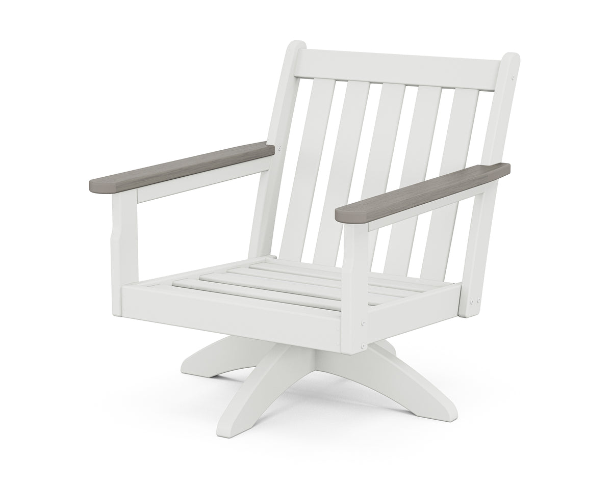 POLYWOOD Vineyard Deep Seating Swivel Chair Frame in White / Driftwood