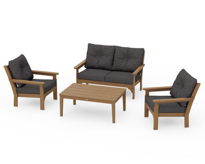 POLYWOOD Vineyard 4-Piece Deep Seating Set with Two Chairs and Loveseat in Natural / Ash Charcoal