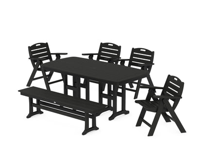 POLYWOOD Nautical Lowback 6-Piece Dining Set with Bench in Black